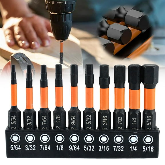 Kaireo Hex Bit Set 10Pcs, 1/4 Inch Hex Shank S2 Steel Impact Driver Bits with Magnetic Tip & Storage Box – Heavy Duty Allen Wrench Drill Bits for Home Repair, Automotive & Workshop