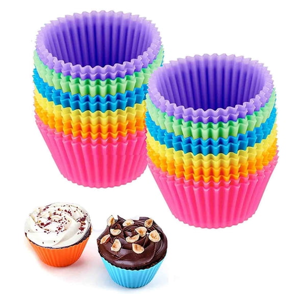 Kaireo Home Essential Reusable Silicone Cupcake Baking Cups 2.75 Inch Non Stick Liners Holidays Rainbow High Quality Durable Practical Easy to Use Suitable for Home,Office Daily Use