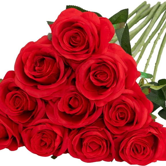 Kaireo Lifelike Champagne Silk Rose Bouquet, Elegant Long Stem Artificial Flowers for Wedding, Home and Birthday Party Decoration