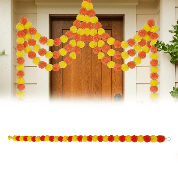 Kaireo Marigold Garland 59 Inch, Orange and Yellow Artificial Flower Garland with Bells for Diwali, Indian Weddings, Halloween, and Home Decor 1 Pack
