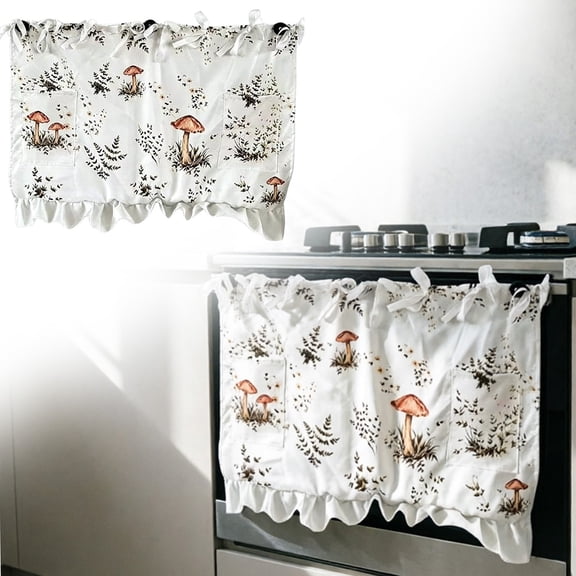 Kaireo Modern nn Oven Skirt Curtain with Pockets, Handmade Ruffled Trim Curtain with Ribbon Ties for Kitchen Appliances