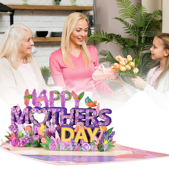 Kaireo Mother's Day 3D Flower Pop Up Card, Foldable Floral Greeting Card, Handmade Opanable Holiday Blessing Card, Creative Paper Art Gift Card for Mom