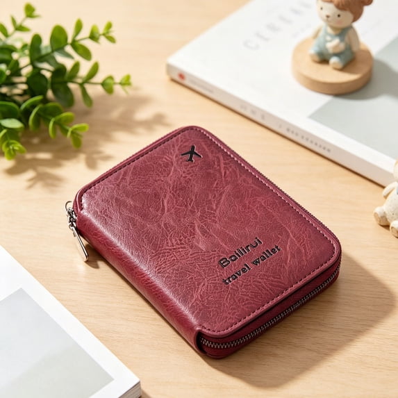 Kaireo Portable PU Leather Passport Holder 2‑Fold Zippered Design , Multi Card & SIM Slot Travel Accessories Document Storage Wallet - Add to Cart