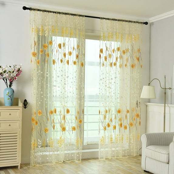 Kaireo Premium Polyester Floral Sheer Curtain, 39"x 78.7" Wrinkle-Resistant Tulle Window Drape, Durable Breathable Voile Screen for Long-Term Home Use
