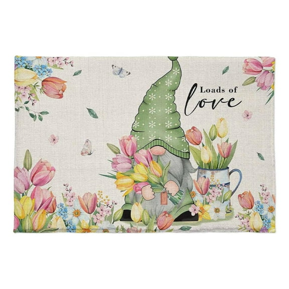 Kaireo Rabbit Placemat – Easter Meal Mat, Fabric Linen Printed with Easter Eggs, Spring Flowers & Dwarf Fragrant Flower, Insulation Dining Table Cloth, Perfect for Easter Tableware