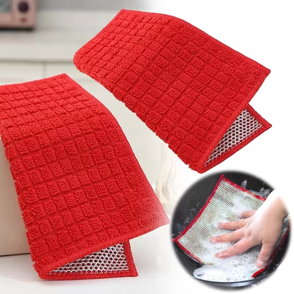 Kaireo Silver Fiber Kitchen Cleaning Cloth, Double-Sided Polyester Dishwashing Rag, Wet & Dry Non-Scratch Scrub Pads, Reusable Heavy Duty Cleaning Wipes for Pot Dish Sink