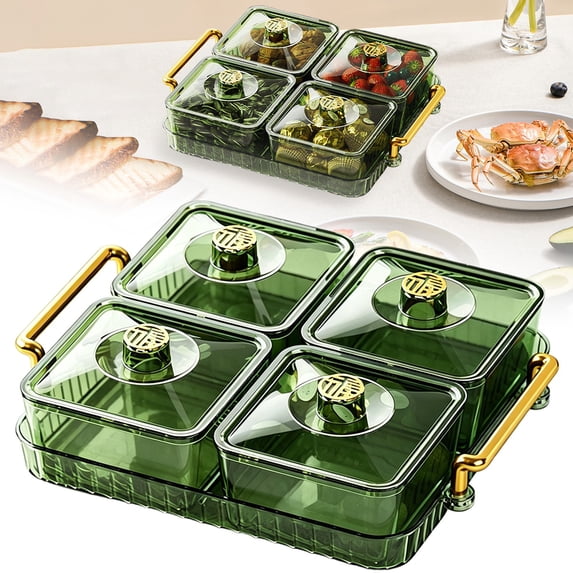 Kaireo Snack Serving Tray with Lid & 4 Removable Bowls , Divided Platter for Cookies Chips Dip Ideal for Indoor Parties & Gatherings