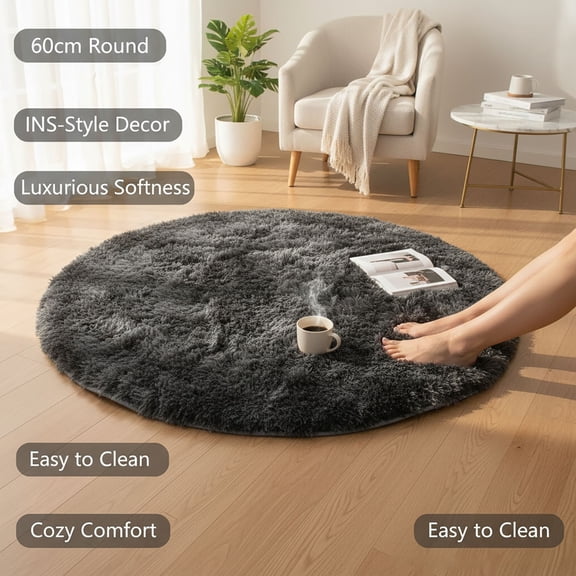 Kaireo Soft Tie Dyed Round Wool Rug, Aesthetic Art Style Floor Cushion, Non Slip Decorative Mat for Bedroom Bedside, Living Room Sofa & Photo Props
