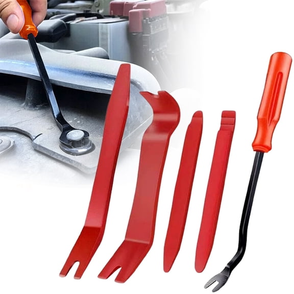 Kaireo Trim Removal Tool Kit 5 Piece, No Scratch Auto Pry Tool Set for Car Door Panel Dashboard Clip Fastener Remover, Interior Audio Radio Disassembly Red, 1 Set