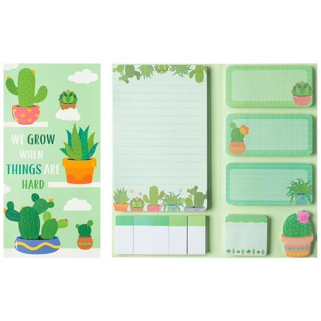 Kaireo Various Combinations of Special-Shaped Sticky Notes Cactus Theme, Special Shaped Combination Note Pad Creative Simple Cartoon Message Pad Stick Account Notepad, 1*Stick-It Notepad