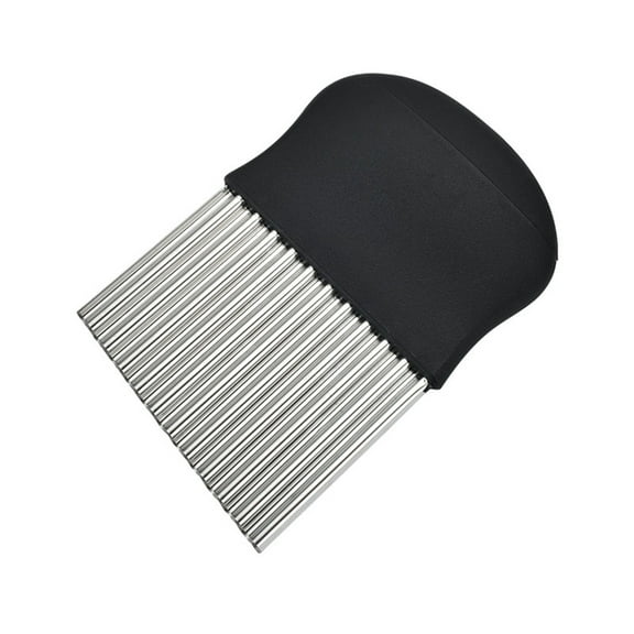 Kaireo Wavy Knife Potato Cutting,Potato Carrot Vegetable Crinkle Wavy Chopper Cutter French Fry Slicer Easy Quick Kitchen Tool Stainless Black,Kitchen Food Slicer Guide for Neat Slicing