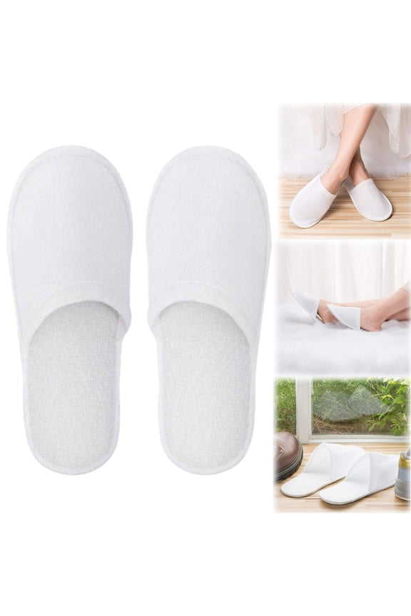 White Non-Slip Disposable Guest Slippers, Soft Portable Indoor Slippers for Spa, Travel and Household Visitor Use