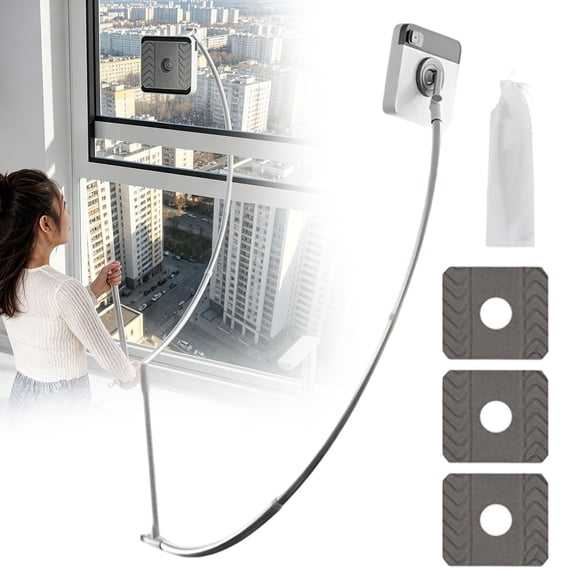 Kaireo Window Cleaner Tool with Extendable Pole 360° Rotating Head, Dual-Side Glass Cleaning Brush with Sponge + Squeegee, Heavy Duty Aluminum Telescopic Window Washer for Indoor Outdoor Streak Free