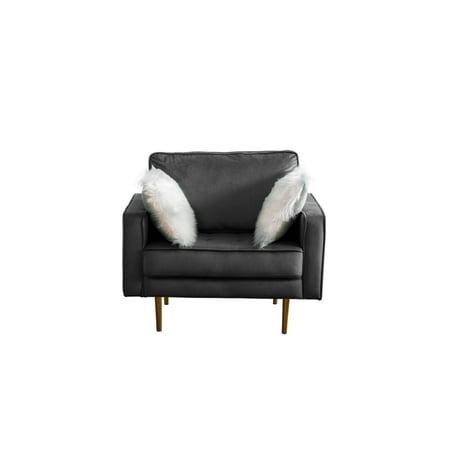 Kairo 41 Inch Modern Sofa Chair with Faux Fur Pillows, Tufted, Gray, Gold - Saltoro Sherpi