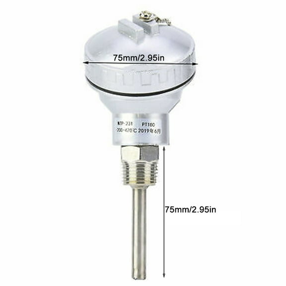 Kairuite RTD PT100 Temperature Sensor Probe 1/2" NPT Thread Thermocouple Terminal Head