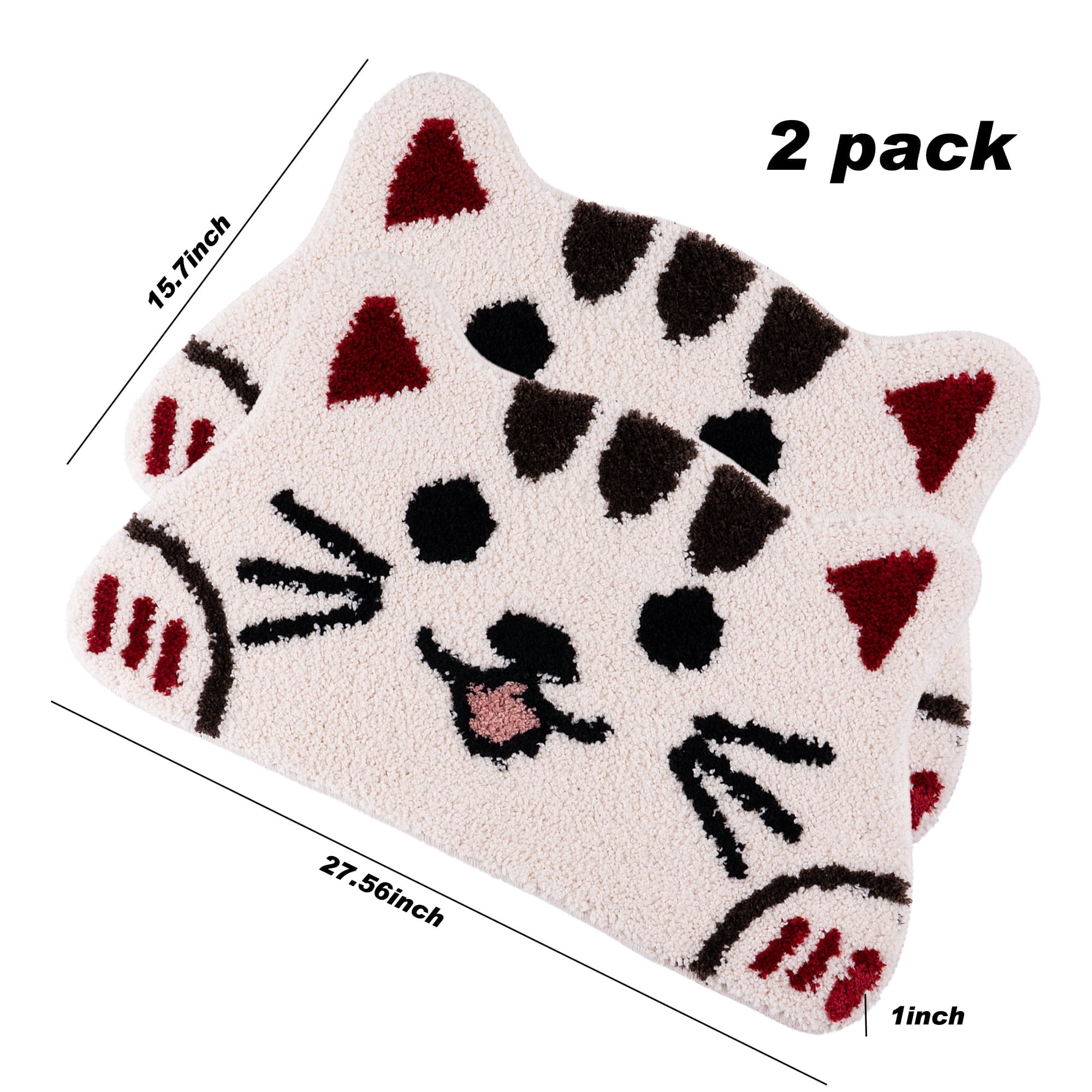 Kaisaatti Super Soft Absorbent Bath Mat-Cute Animal Pattern, Non-Slip TPE Backing, Machine Washable Quick Dry Bathroom Rug,15.7x27.6"(white cat,2pack)