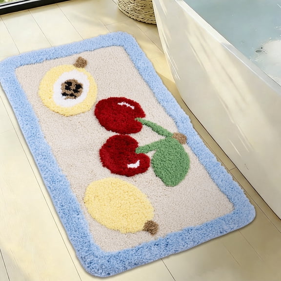 Kaisaatti Cherry Fruits Multicolor Microfiber Bath Rugs, 19.7" x 31.5", Non-Slip Backing