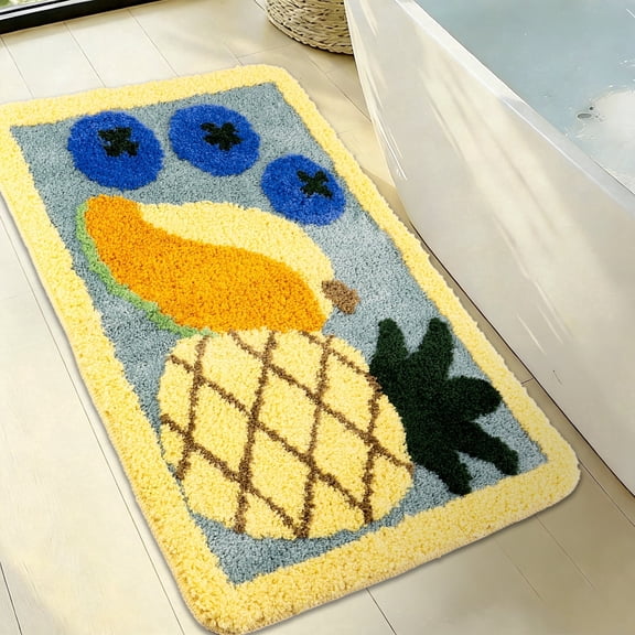Kaisaatti Pineapple Fruits Multicolor Microfiber Bath Mat, 19.7" x 31.5", Non-Slip Backing