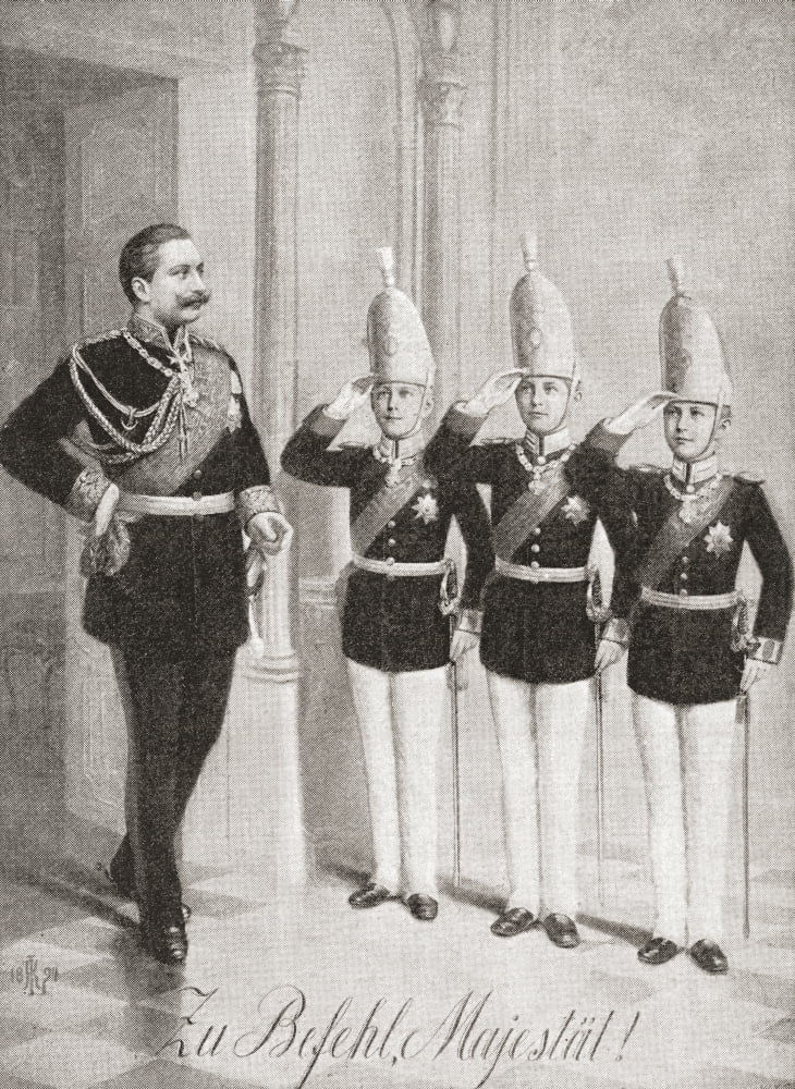 Kaiser Wilhelm Being Saluted By Three Of His Sons Wilhelm Ii Or William Ii 1859 Canvas Art - Ken Welsh Design Pics (12 x 16)