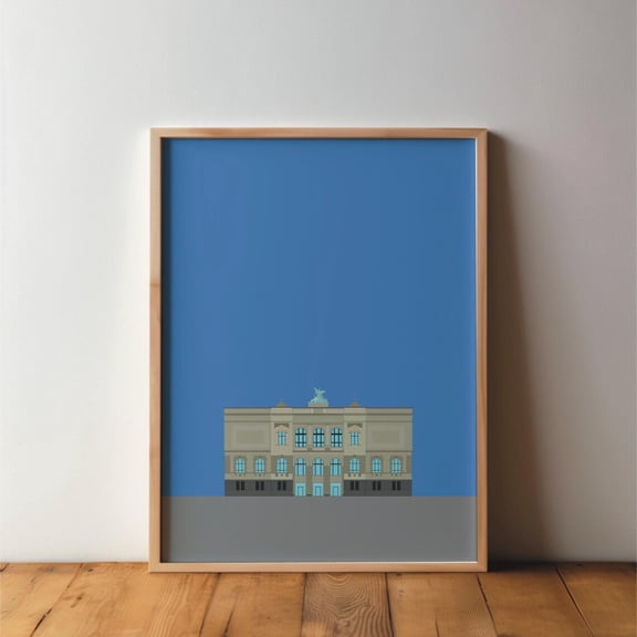 Kaiser Wilhelm Museum Krefeld Minimal Modern Travel City Wall Decor, Unframed Paper Poster 8x10in