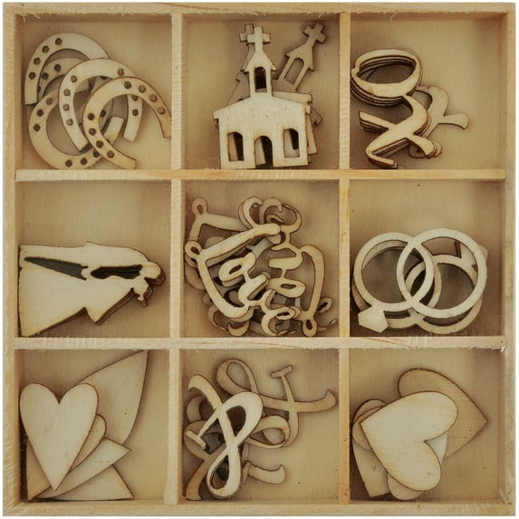 Always and Forever Wooden Shapes, 45pk, Wedding Flourishes