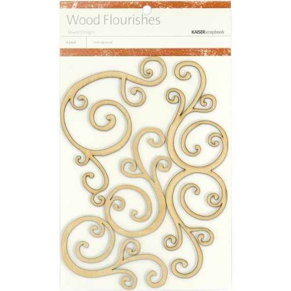 Kaisercraft Wood Flourishes, 4pk