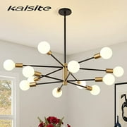 Kaisite  12-Light Modern Sputnik Chandeliers Black & Gold Ceiling Light Fixtures for Dining Room Living Room Bedroom