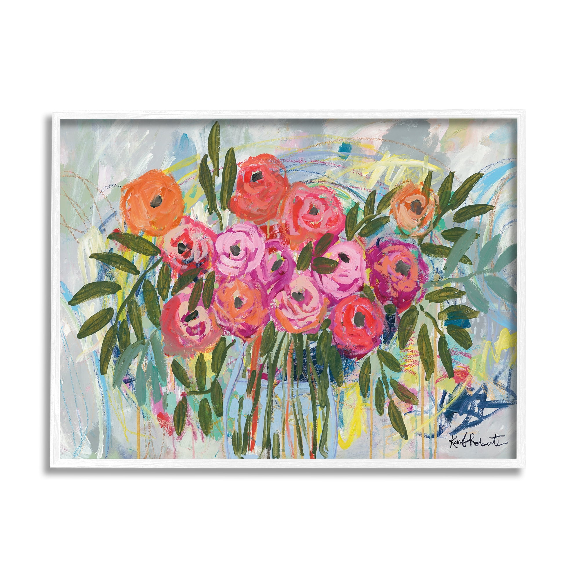Kait Roberts Abstract Rotary Spring Flower Roses Shabby Chic Painting 14 in x 11 in Framed Painting Art Print, by Stupell Home Décor