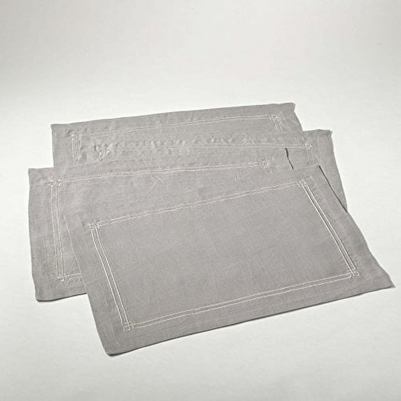 Kaitlyn Embroidered Linen Traycloth Placemat, Set of 4 (Grey)