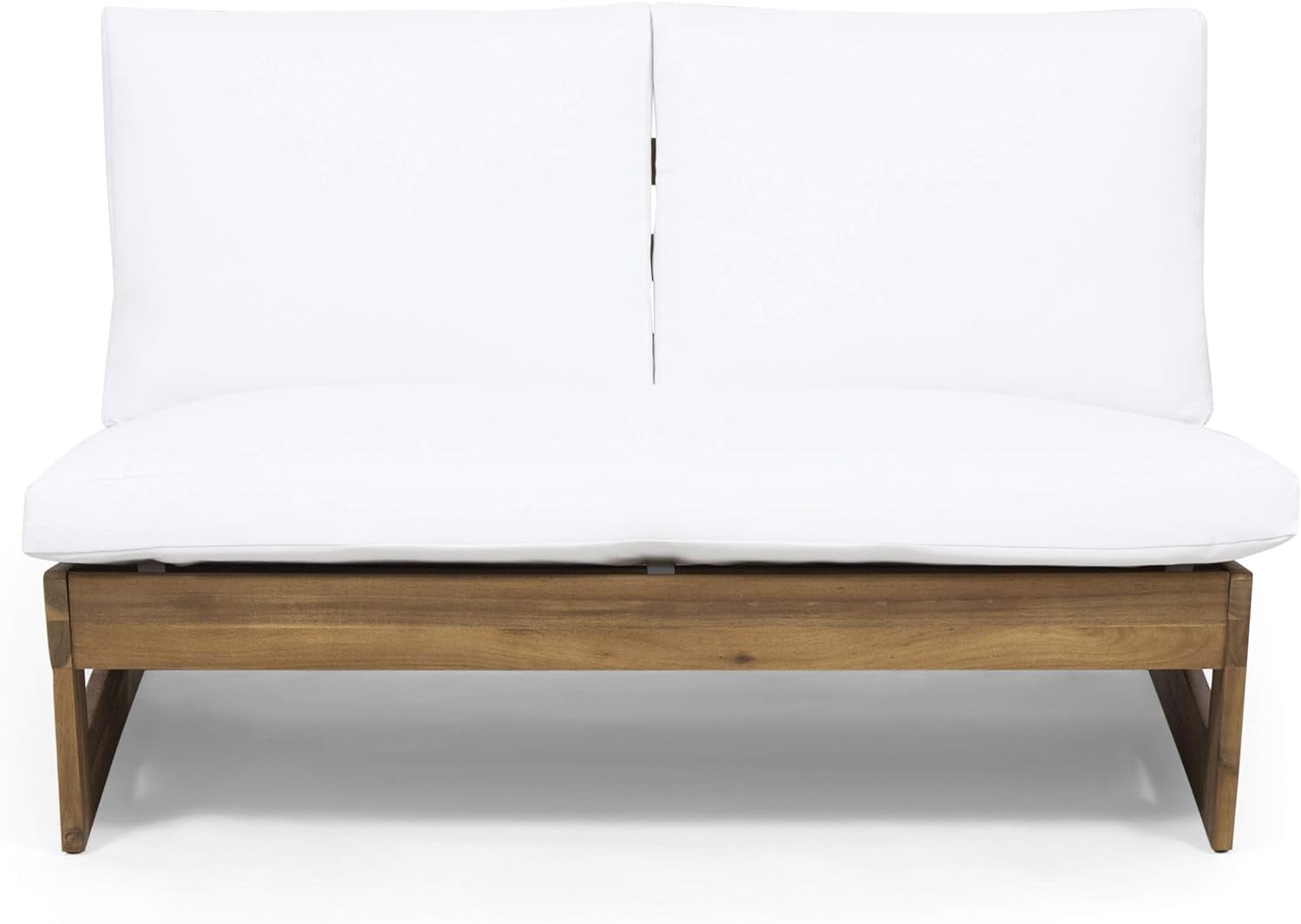 Teak Brown and White Acacia Wood Outdoor Loveseat with Cushions