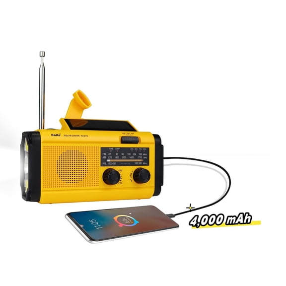 Kaito KA278 Emergency AM/FM NOAA Radio Solar Crank, Yellow