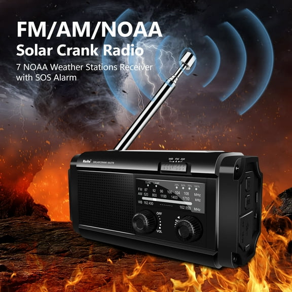 Kaito KA278 Emergency Weather Radio NOAA AM FM 4000mAh Power Bank Solar Crank - Black