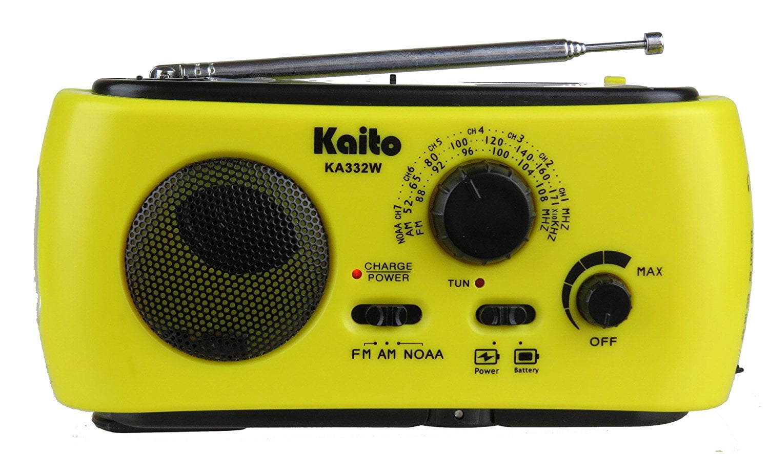Kaito KA332W Portable Hand Crank Solar AM FM NOAA Weather Radio with 3-LED Flashlight - Yellow