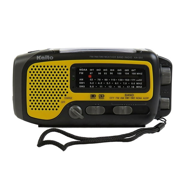 Kaito KA350Y Voyager Trek Solar/Crank AM/FM/SW NOAA Weather Radio with 5-LED Flashlight - Yellow