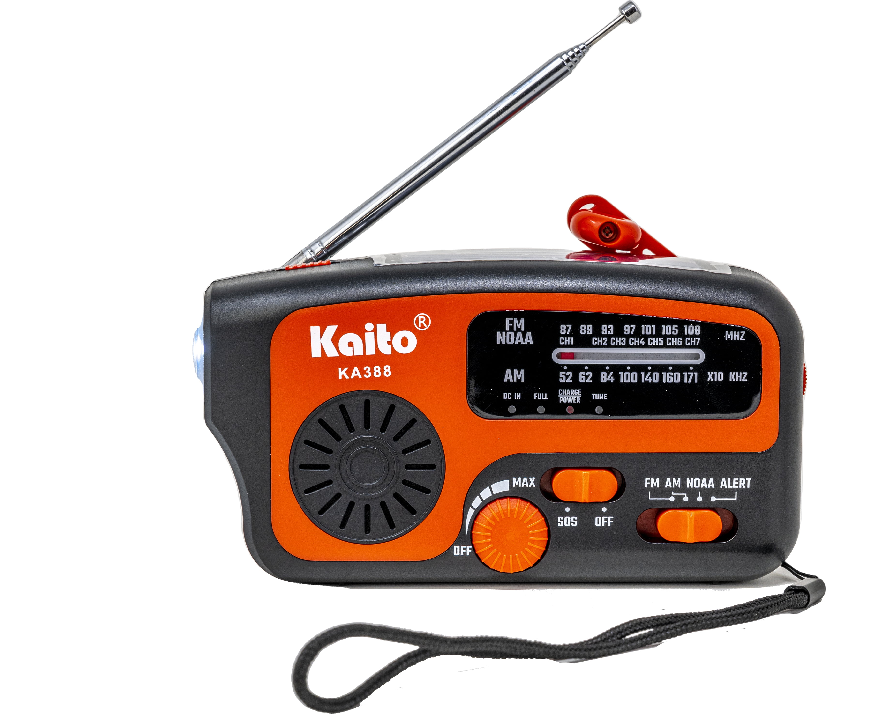 Kaito KA388 AM/FM NOAA Weather Alert Emergency Radio with Crank and Solar Red