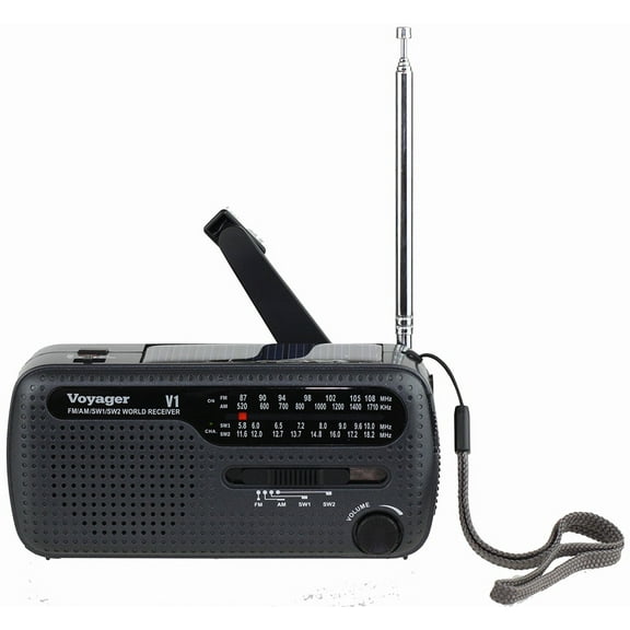 Kaito V1R Voyager Solar/Dynamo AM/FM/SW Emergency Radio with Cell Phone Charger and 3-LED Flashlight - Black