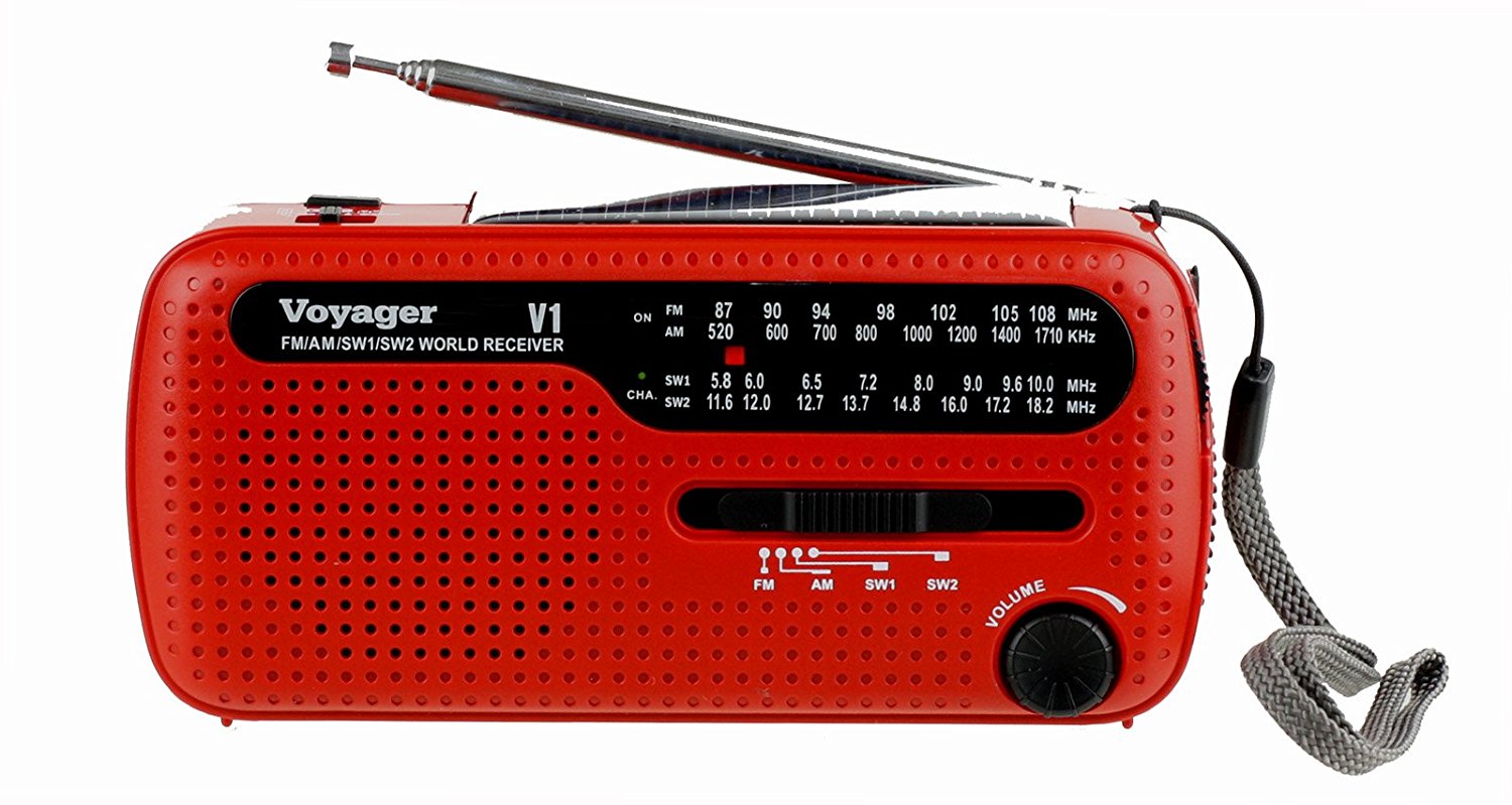 Kaito V1R Voyager Solar/Dynamo AM/FM/SW Emergency Radio with Cell Phone Charger and 3-LED Flashlight - Red - image 1 of 4