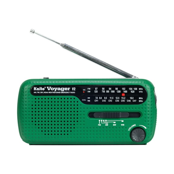 Kaito Voyager V2 AM FM Shortwave Weather Emergency Radio with Solar and Crank - Green