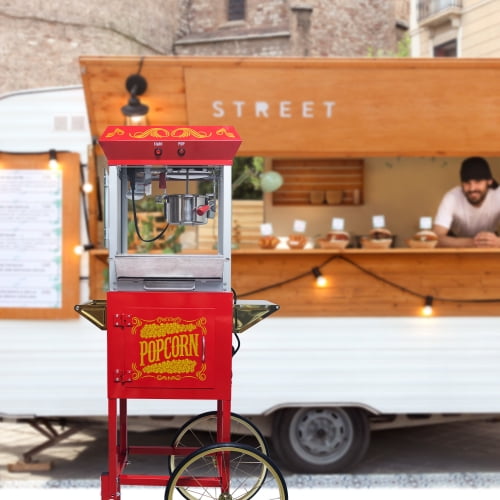 Kaitu Popcorn Machine with Cart  6oz Popper with Stainless-steel Kettle, Heated Warming Deck, and Old Maids Drawer,Red