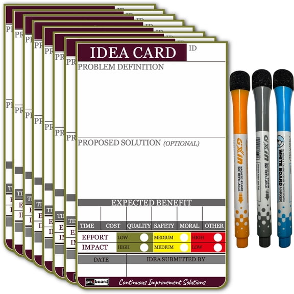 Kaizen Project Management Whiteboard Idea Cards Magnetic Labels for Lean & Continuous Improvement Projects Reusable Visual Management Tool for Gemba, CI, and Team Engagement 8 Pack