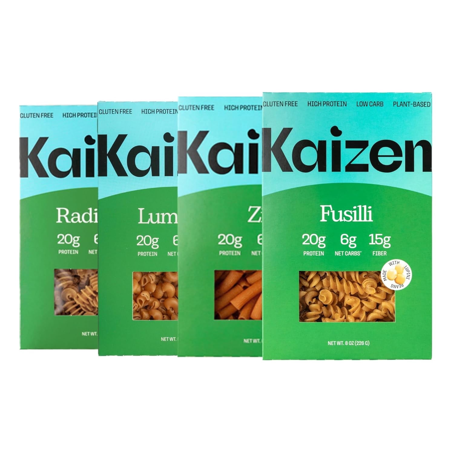 Kaizen Protein Pasta Variety Pack - Keto, Low Carb, High Protein (20g), Gluten-Free, Keto-Friendly (6g Net), Plant-Based Lupini Noodles with High Fiber