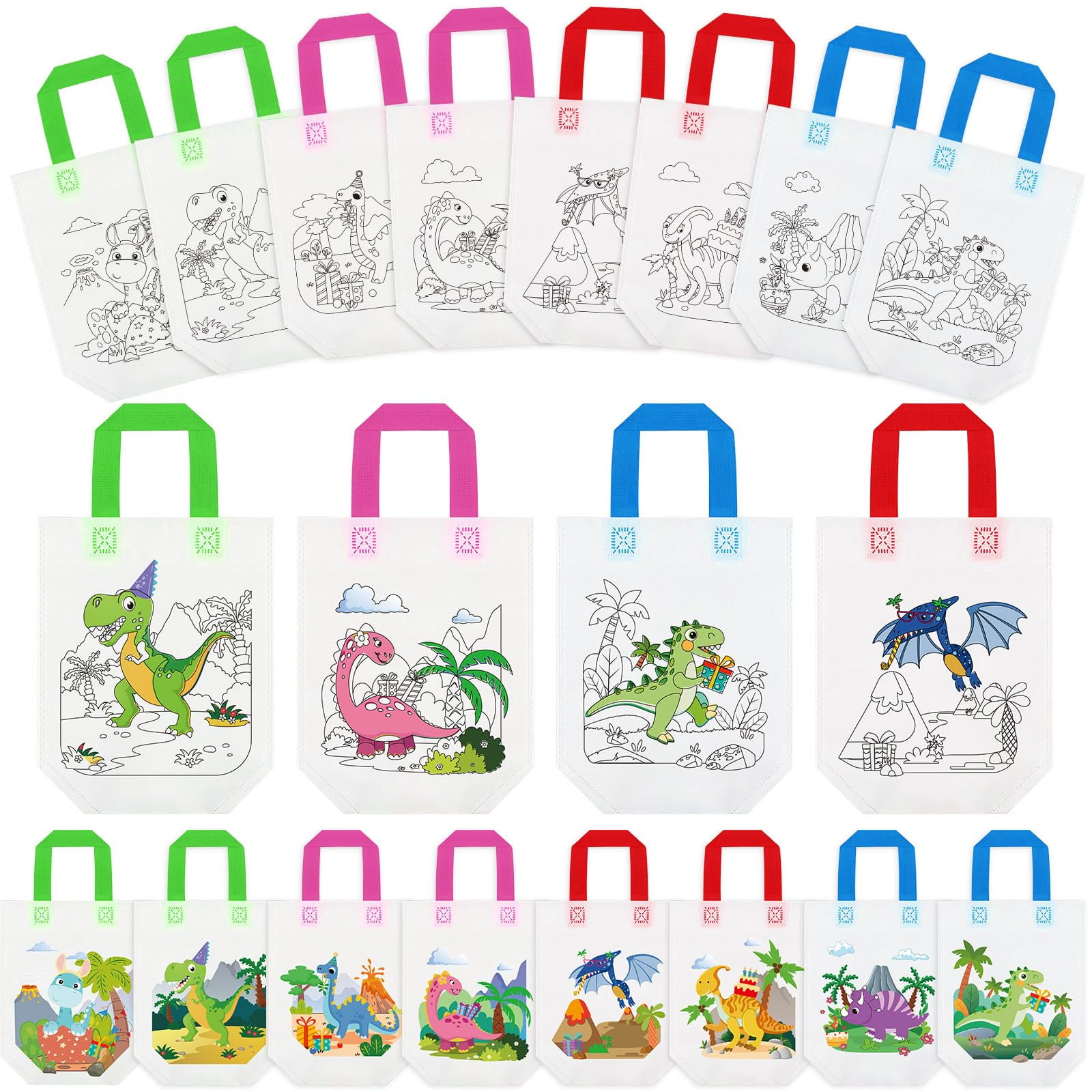 Easter Coloring Goodie Bags Kit - 54 Reusable Bags & 60 Markers, DIY Painting Activity For Kids, 6 Styles