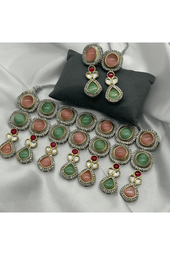 Indian Kundan Polki Brass Choker Necklace Set with Earrings for women | Traditional Jewelry for Weddings and Festivals
