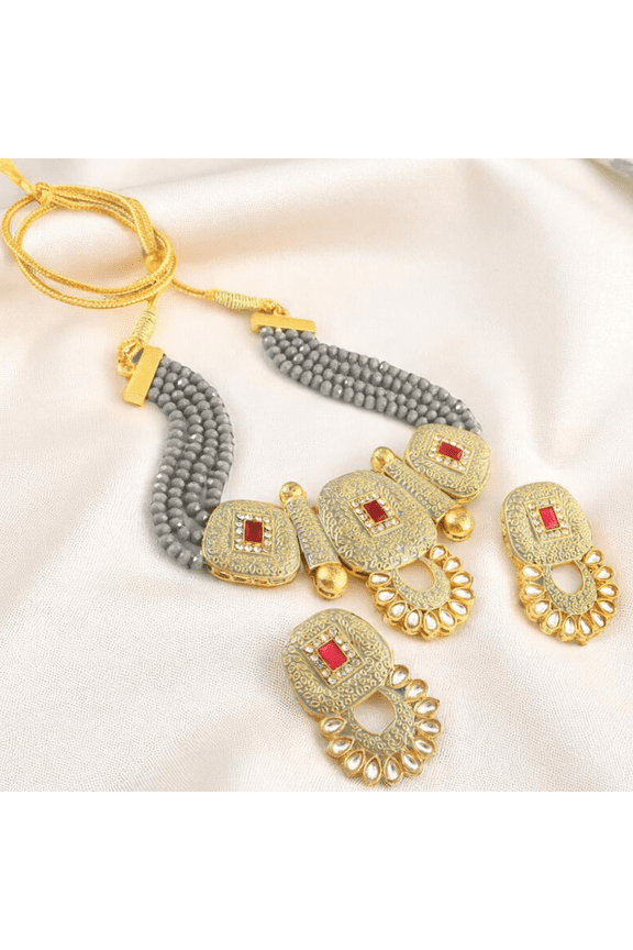 Kundan Beaded Choker Necklace Set with Earrings for Women | Ethnic Jewelry for Festivals and Anniversary