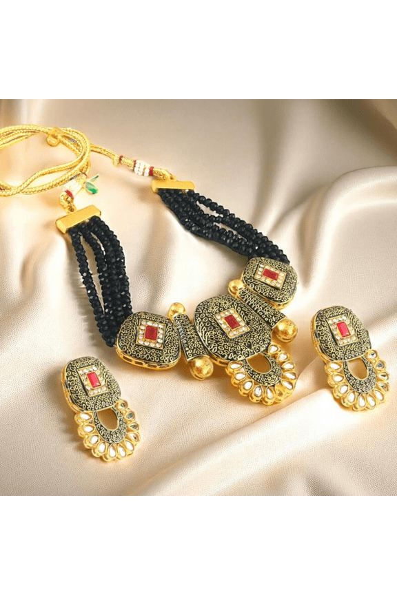 Kundan Beaded Choker Necklace Set with Earrings for Women | Ethnic Jewelry for Festivals and Anniversary