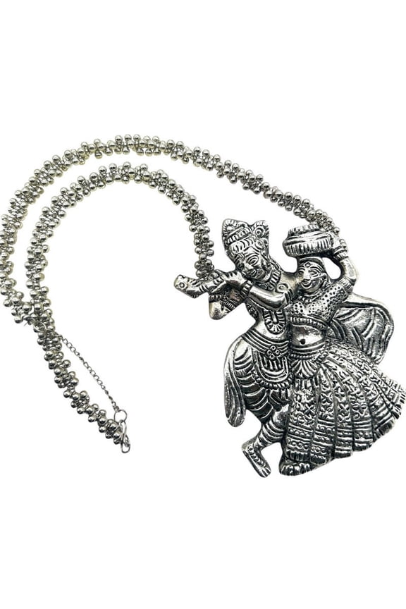 Radha Krishna oxidized pendant necklace for women | Hindu god jewelry for navratri | Fashion jewelry for weddings