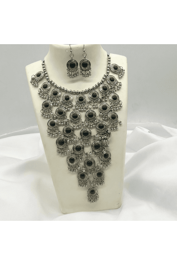 Oxidized Black Coker Necklace Set with Earrings for Women |Indian Oxidised Jewelry for Every Occassions