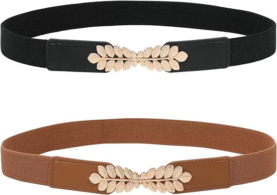 Women\'s Black Brown Stretchy Elastic Skinny Waist Belt with Gold Buckle Whippy, Women main image 4