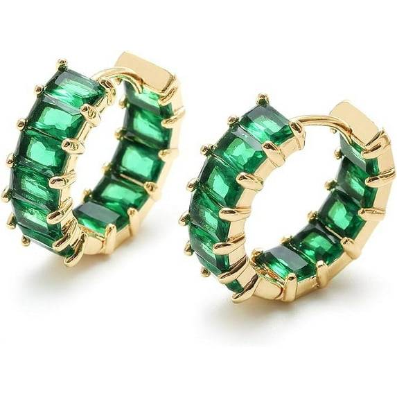 Mesovor Women Gold Cubic Zirconia Hoop Earrings 18K Gold Plated Huggie Hoops Earrings Green Stones Earrings Jewelry Gifts