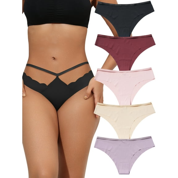 Kajeer Women's Thong Panties Seamless Thong Underwear 5 Pack S-XL